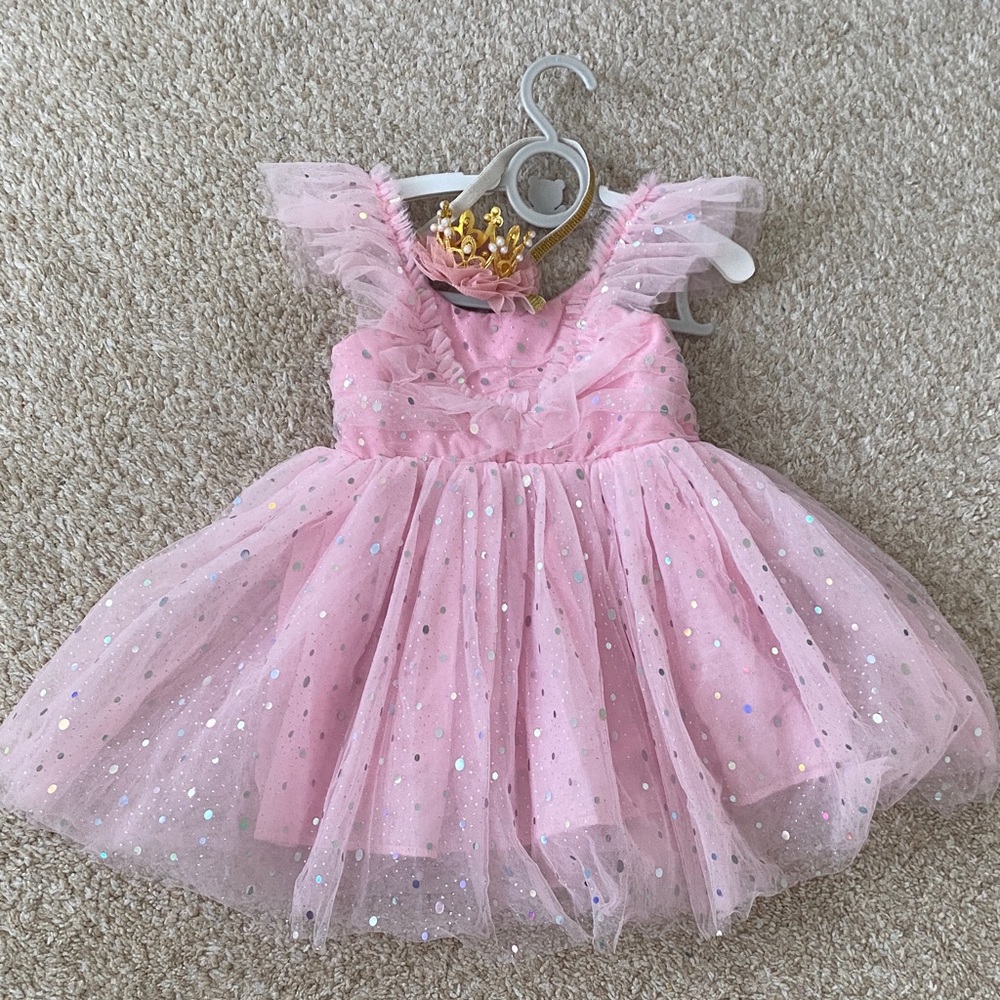 Baby girl Pink tulle dress with crown headband